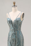 Sparkly Grey Blue Mermaid Beaded Sequin Long Prom Dress