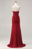 Sparkly Red Mermaid Strapless Beaded Long Prom Dress