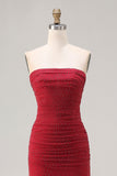 Sparkly Red Mermaid Strapless Beaded Long Prom Dress