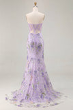 Pink Strapless Mermaid Beaded Corset Sequin Long Prom Dress with Slit