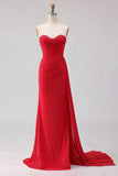 Beaded Red Mermaid Sweetheart Long Prom Dress with Slit