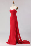 Beaded Red Mermaid Sweetheart Long Prom Dress with Slit