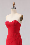 Beaded Red Mermaid Sweetheart Long Prom Dress with Slit