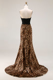 Brown Leopard Sweetheart Mermaid Long Prom Dress with Bow