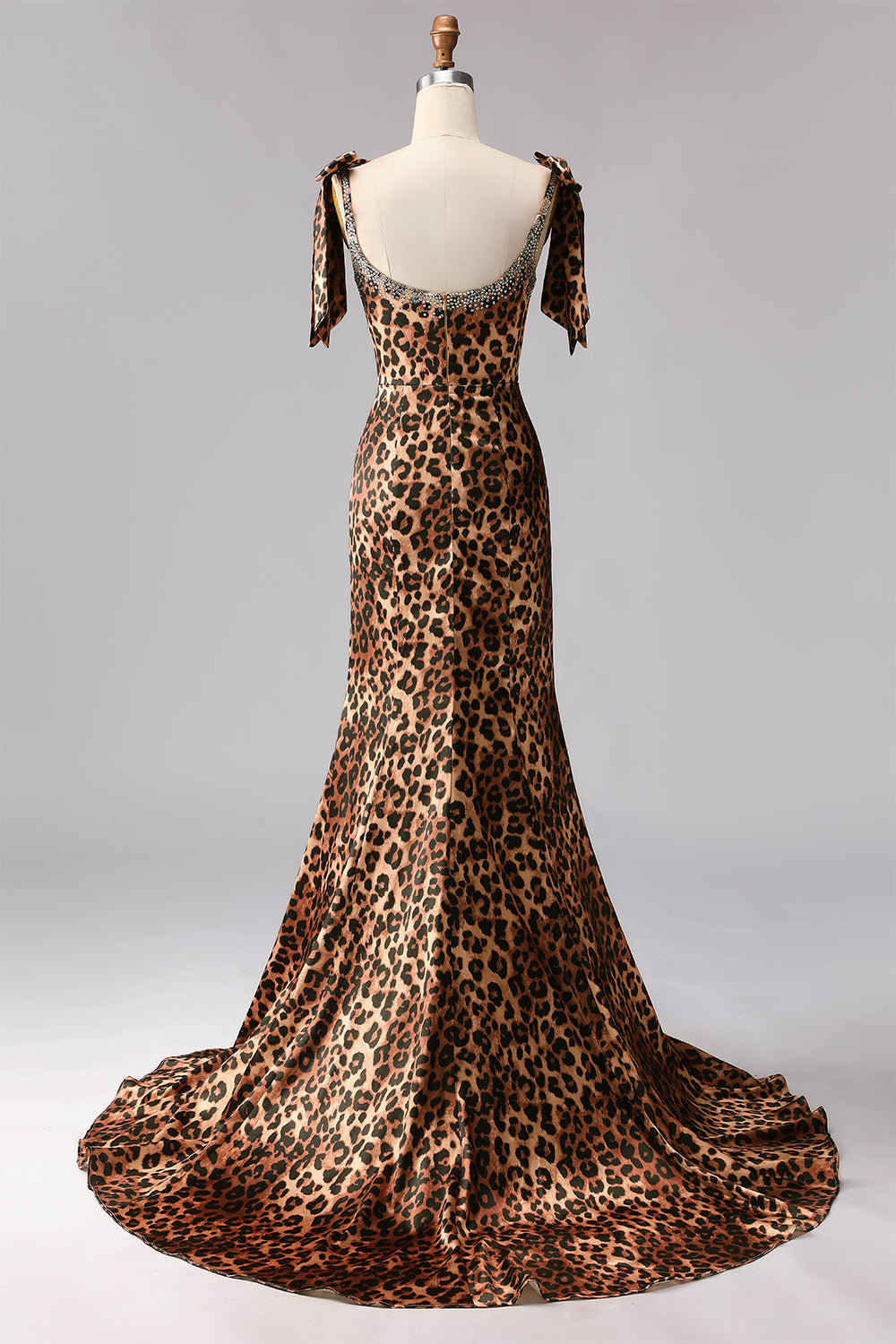 leopard print mermaid dress Angelina Leopard Print Satin Mermaid Dress