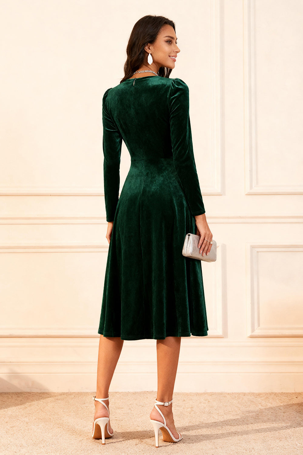long sleeve holiday dresses women Holiday Velvet Dress for Women Velvet Long Sleeves Midi Dress Black Formal Dress Vintage Formal Dress Bridesmaid Dresses Plus Size Dress R19