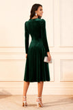 Dark Green A Line Velvet Long Sleeves Holiday Party Dress