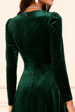 Dark Green A Line Velvet Long Sleeves Holiday Party Dress