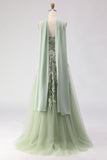 Dusty Sage A Line Strapless Embroidered Long Prom Dress with Slit
