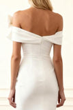 White Off The Shoulder Statement Bow Wedding Dress with Thigh-High Slit