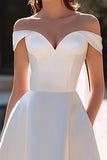 White A-Line Off The Shoulder Satin Mini Bridal Shower Dress