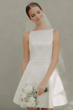 Simple A-Line White Satin Courthouse Wedding Dress
