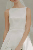 Simple A-Line White Satin Courthouse Wedding Dress