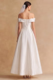 Elegant White A Line Off The Shoulder Long Wedding Dress with Bow
