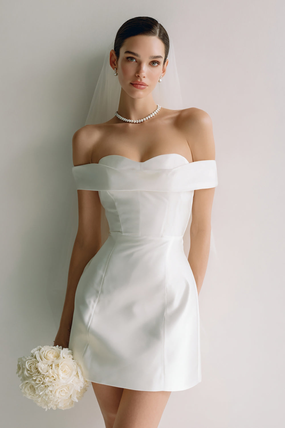 Wedtrend Women White Bridal Shower Dress Off The Shoulder Satin Wedding