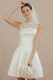 White Satin A-Line Mini Bridal Shower Dress with Lace