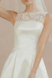 White Satin A-Line Mini Bridal Shower Dress with Lace