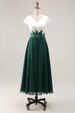 White Green A Line V-Neck Chiffon Mother Of The Bride Dress with Appliques