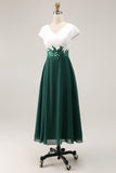 White Green A Line V-Neck Chiffon Mother Of The Bride Dress with Appliques