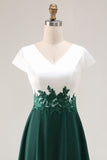 White Green A Line V-Neck Chiffon Mother Of The Bride Dress with Appliques