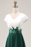 White Green A Line V-Neck Chiffon Mother Of The Bride Dress with Appliques