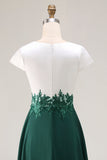 White Green A Line V-Neck Chiffon Mother Of The Bride Dress with Appliques