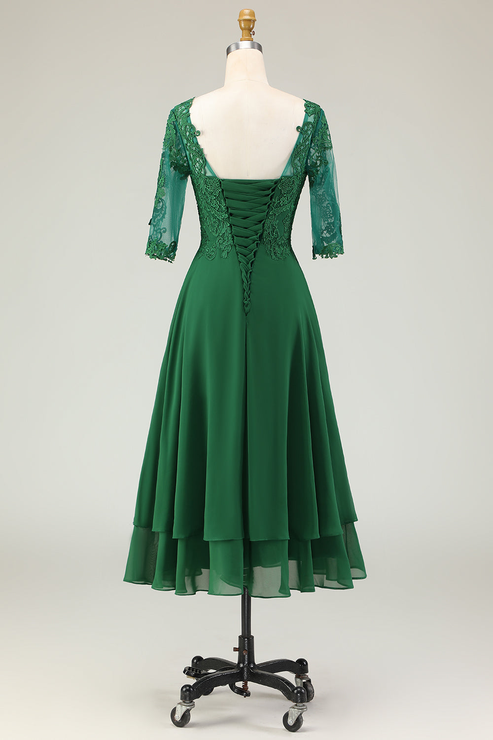 WEDTREND Women Green Midi Mother Of The Bride Dress Appliqued A-Line Chiffon Tie Back Bateau Neck Wedding Guest Dress with Half Sleeves WEDTREND Women Green Midi Mother Of The Bride Dress Appliqued A-Line Chiffon Tie Back Bateau Neck Wedding Guest Dress with Half Sleeves