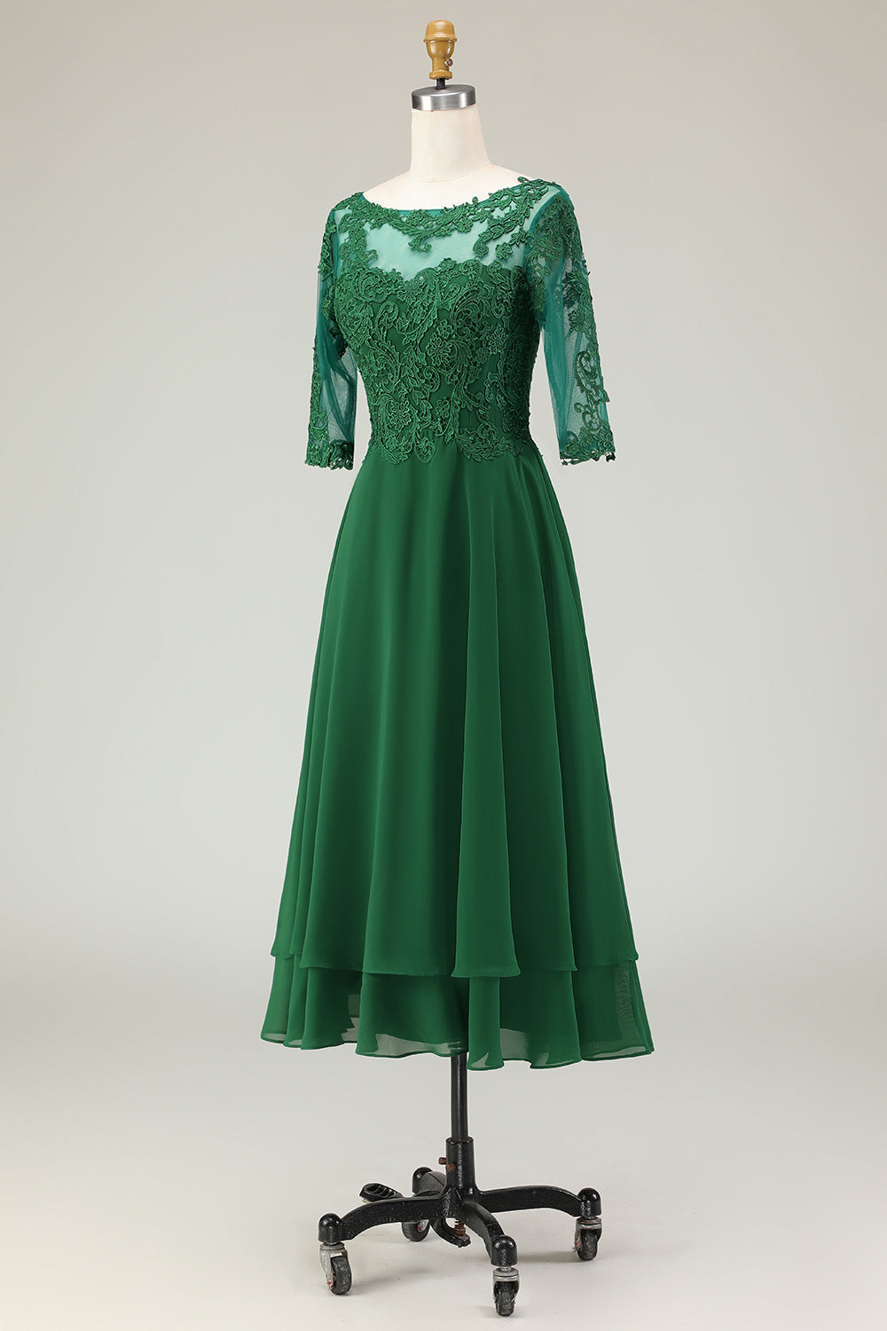 WEDTREND Women Green Midi Mother Of The Bride Dress Appliqued A-Line Chiffon Tie Back Bateau Neck Wedding Guest Dress with Half Sleeves WEDTREND Women Green Midi Mother Of The Bride Dress Appliqued A-Line Chiffon Tie Back Bateau Neck Wedding Guest Dress with Half Sleeves