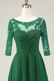 Green A-Line Tie Back Appliqued Midi Mother Of The Bride Dress with Half Sleeves
