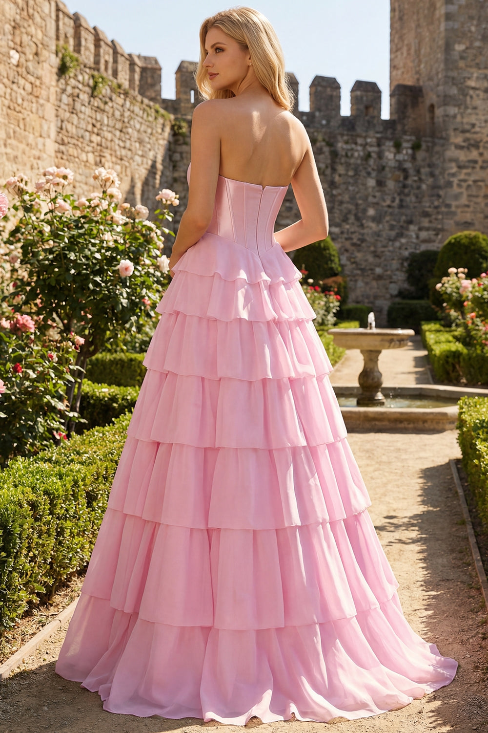 WEDTREND Women Strapless Pink Sequin Prom Dress A Line Tiered Ruffle Corset Long Party Dress with Slit WEDTREND Women Strapless Pink Sequin Prom Dress A Line Tiered Ruffle Corset Long Party Dress with Slit