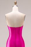 Fuchsia Strapless Mermaid Satin Long Prom Dress with 3D Flowers