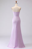 Lilac Strapless Mermaid Corset Satin Long Bridesmaid Dress