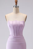 Lilac Strapless Mermaid Corset Satin Long Bridesmaid Dress