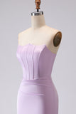 Lilac Strapless Mermaid Corset Satin Long Bridesmaid Dress