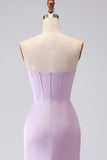 Lilac Strapless Mermaid Corset Satin Long Bridesmaid Dress