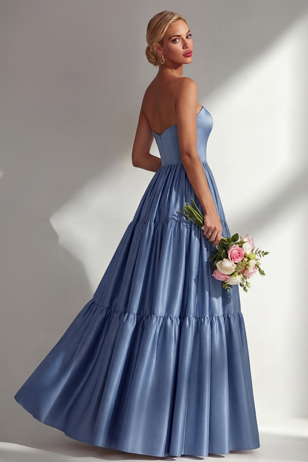Wedtrend Women Off The Shoulder Steel Blue Long Prom Dress A Line Satin Convertible Formal Dress with Removable Sleeves, Steel Blue / US16