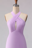 Lilac Halter Chiffon Keyhole Long Bridesmaid Dress