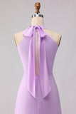 Lilac Halter Chiffon Keyhole Long Bridesmaid Dress