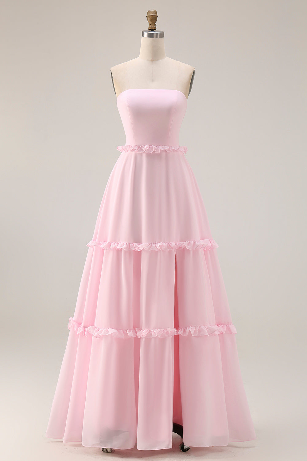 WEDTREND Women Blushing Pink Strapless Bridesmaid Dress A Line Chiffon Wedding Guest Dress with Slit WEDTREND Women Blushing Pink Strapless Bridesmaid Dress A Line Chiffon Wedding Guest Dress with Slit