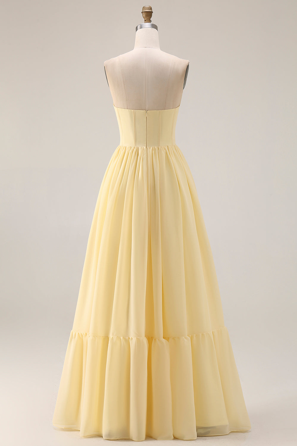 WEDTREND Women Lemon Sobert Chiffon Bridesmaid Dress A Line Strapless Corset Wedding Guest Dress with Slit WEDTREND Women Lemon Sobert Chiffon Bridesmaid Dress A Line Strapless Corset Wedding Guest Dress with Slit