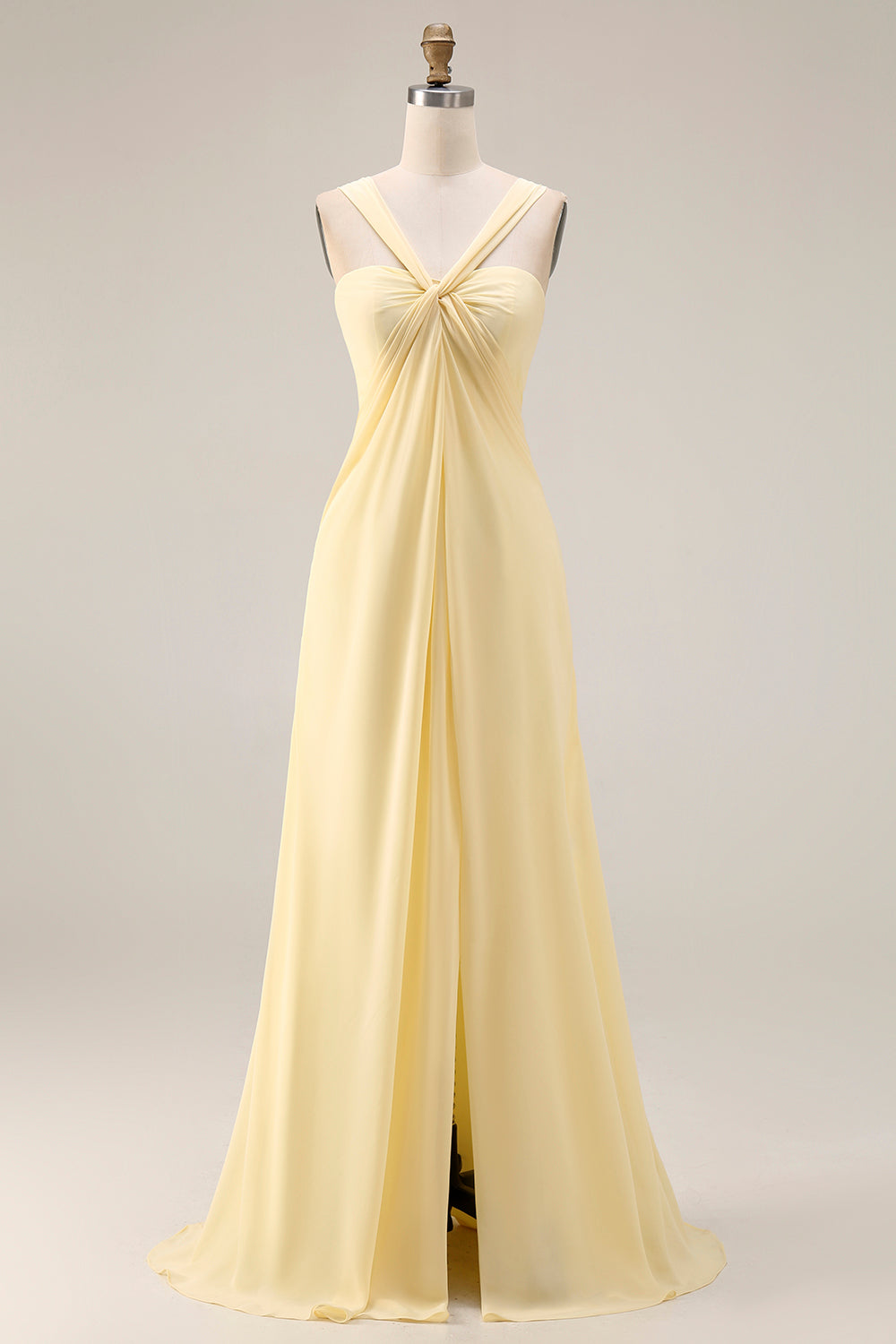 lemon sorbet bridesmaid dresses Azazie Rinna Esther Iridescent Satin Cowl Maxi