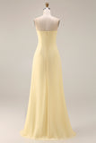 Lemon Sorbet A Line Chiffon Convertible Long Bridesmaid Dress with Slit