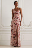 Dusty Rose Flower One Shoulder Sheath Corset Long Chiffon Dress with Slit