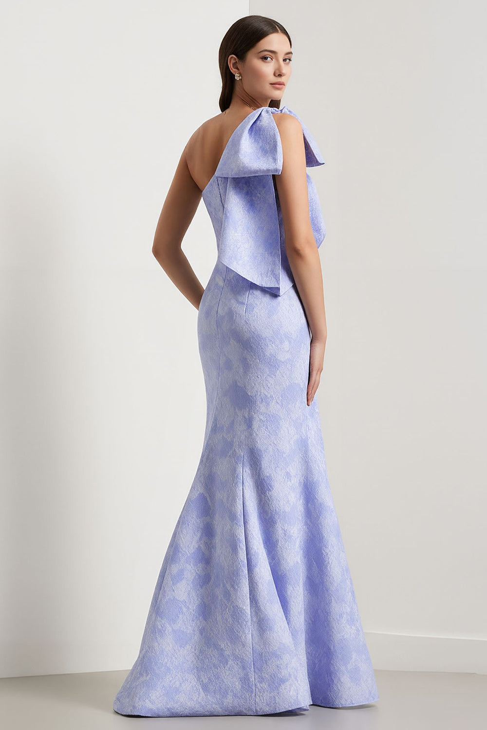 WEDTREND Women One-Shoulder Long Bridesmaid Dress with Large Bow Light Blue Mermaid Satin Long Jacquard Wedding Guest Dress WEDTREND Women One-Shoulder Long Bridesmaid Dress with Large Bow Light Blue Mermaid Satin Long Jacquard Wedding Guest Dress