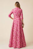 Jacquard A-Line Fuchsia Floral Maxi Dress with Slit