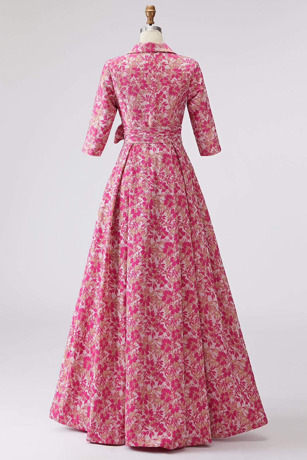 fuchsia floral maxi dress WEDTREND Women Fuchsia Floral Maxi Dress with Slit A-Line Strapless Backless Corset Wedding Guest Dress with Pockets, Fuchsia Flower / US2