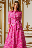 Jacquard A-Line Fuchsia Floral Long Mother Of The Bride Dress with Slit