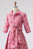 Jacquard A-Line Fuchsia Floral Long Mother Of The Bride Dress with Slit