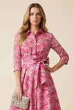 Jacquard A-Line Fuchsia Floral Maxi Dress with Slit