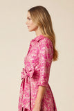 Jacquard A-Line Fuchsia Floral Maxi Dress with Slit